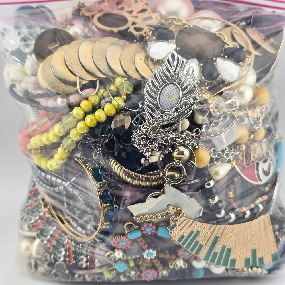 7lb Jewelry Craft Bag #3 - Bulk Lot Assorted Upcycle Broken Chains Beads & More